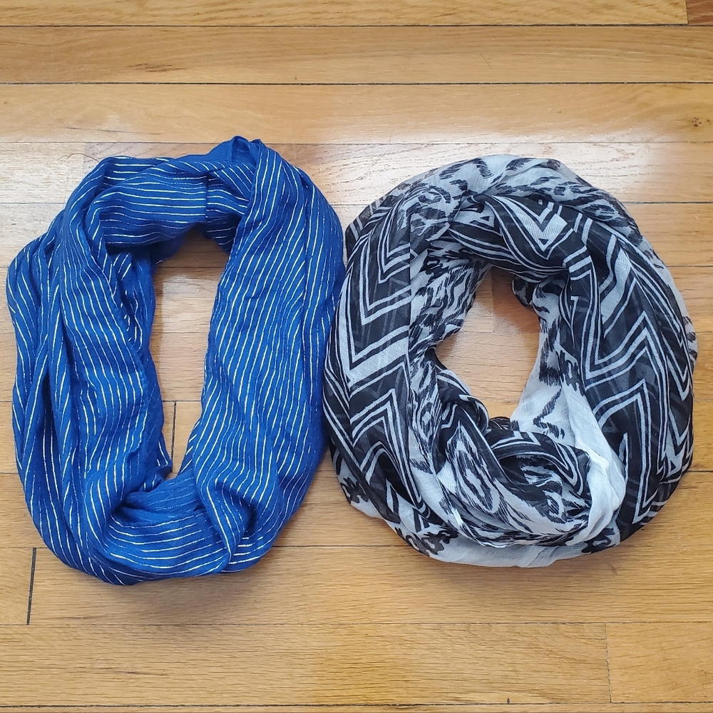 Infinity Scarve Bundle - Royal Blue & Black Geometric Pattern